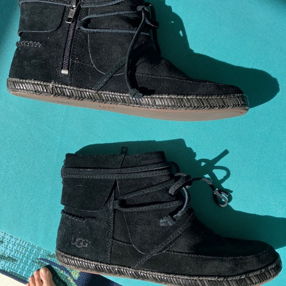 Ugg “Reid”black suede ankle height side zip moccasins, boots, size 8.5M - Picture 11 of 12